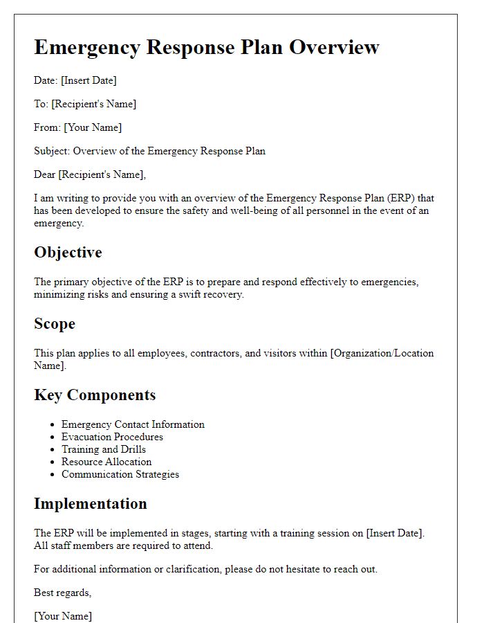 Letter template of Emergency Response Plan Overview