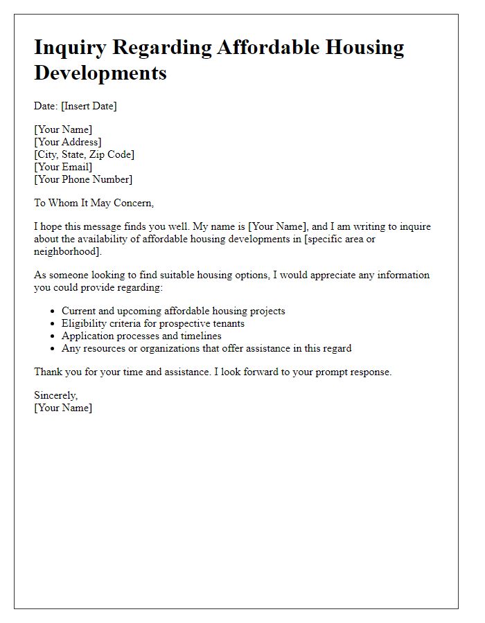 Letter template of inquiries about affordable housing developments