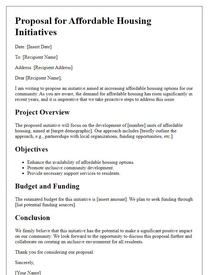 Letter template of proposals for affordable housing initiatives