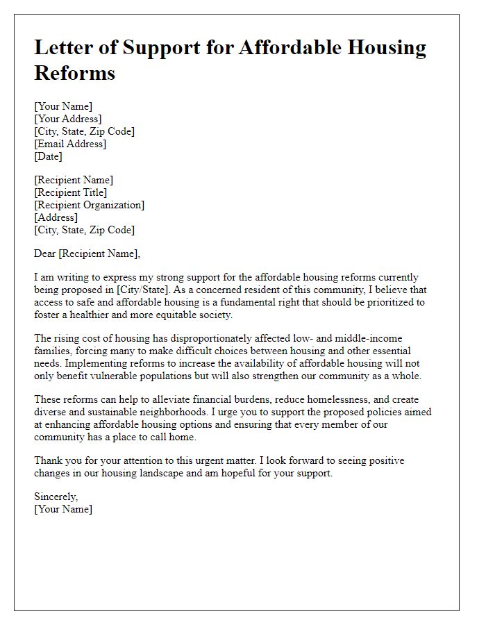 Letter template of support for affordable housing reforms