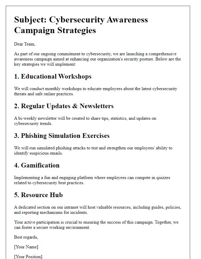 Letter template of cybersecurity awareness campaign strategies