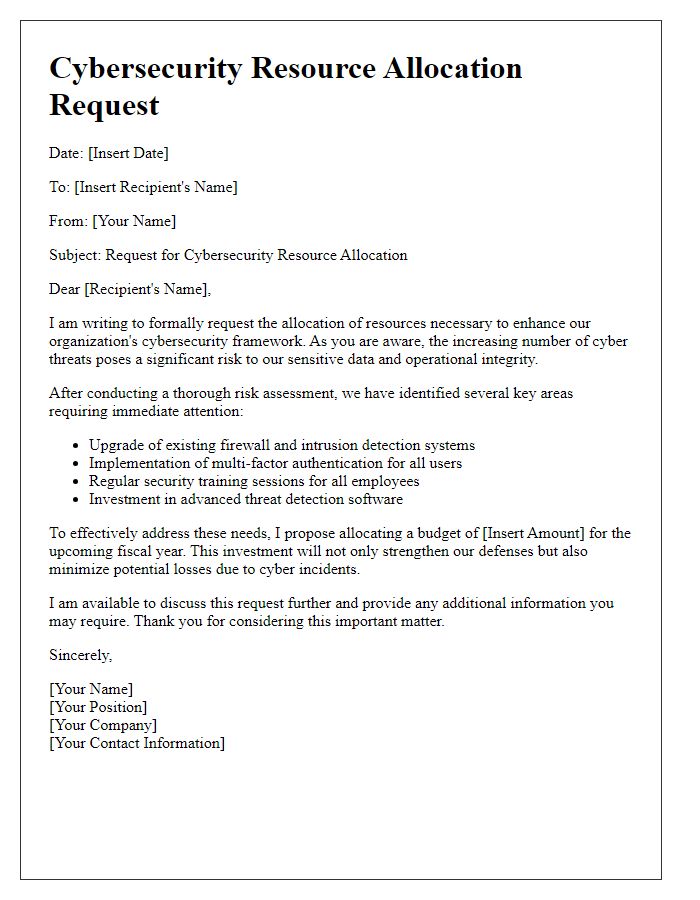 Letter template of cybersecurity resource allocation requests