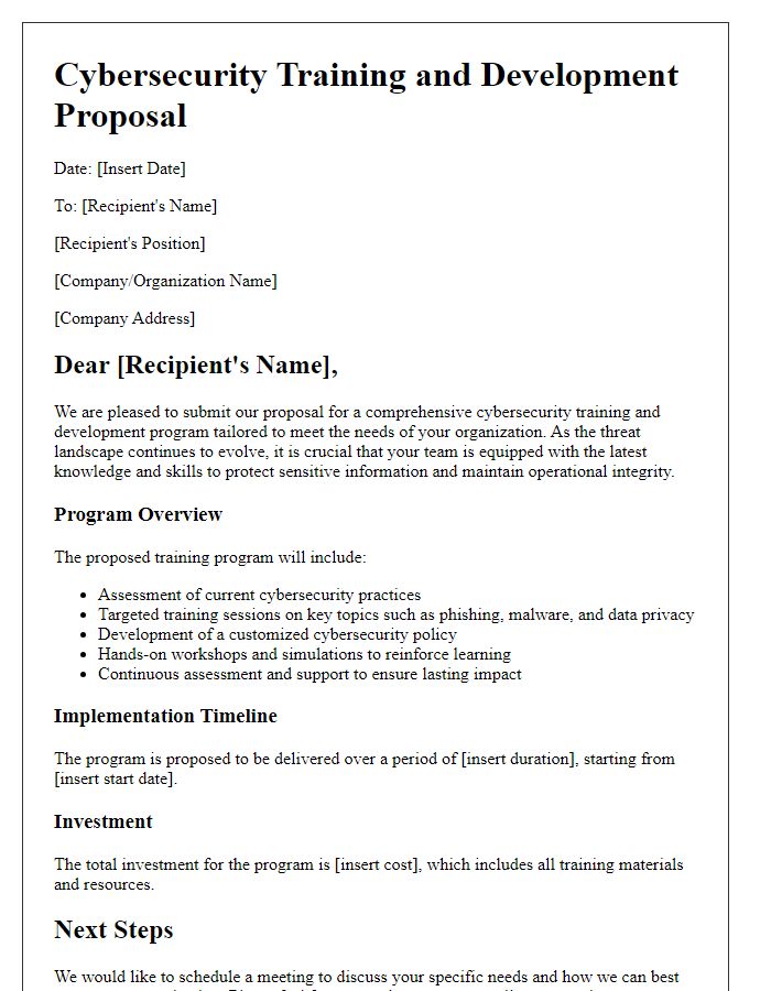 Letter template of cybersecurity training and development proposals