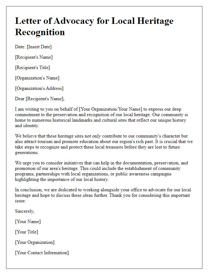 Letter template of advocacy for local heritage recognition initiatives.