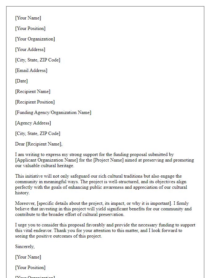 Letter template of support for cultural heritage funding proposals.