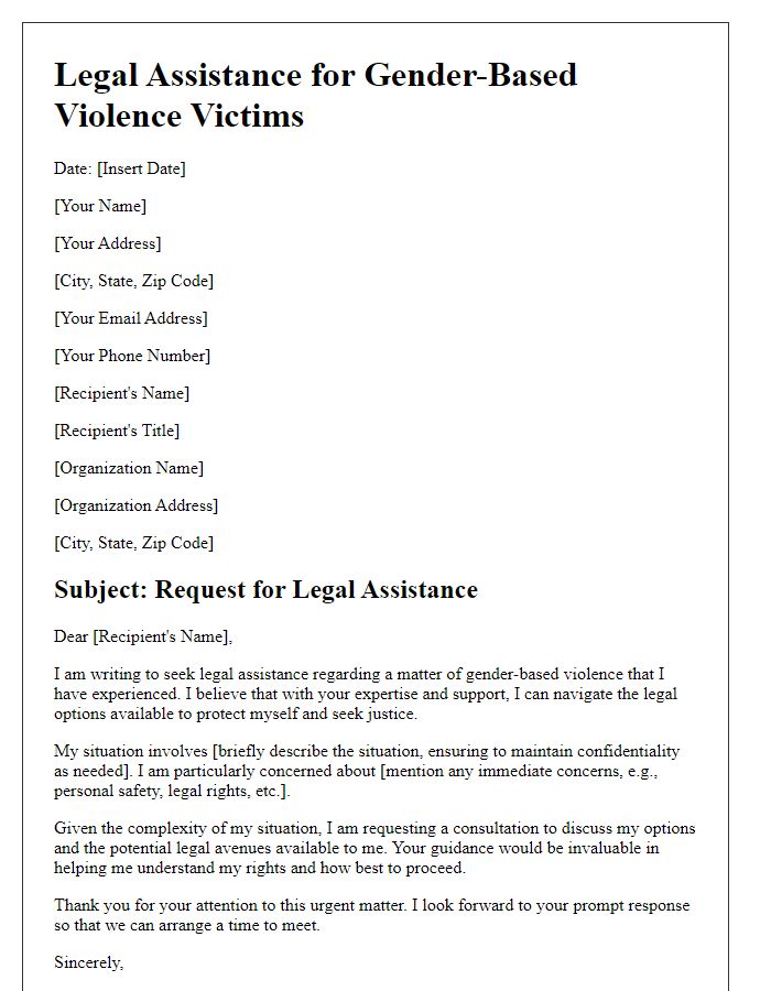 Letter template of legal assistance for gender-based violence victims