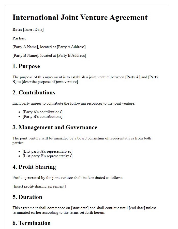 Letter template of agreement for international joint ventures