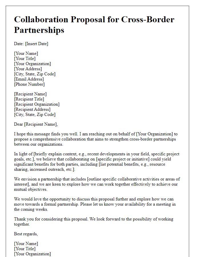 Letter template of collaboration proposal for cross-border partnerships