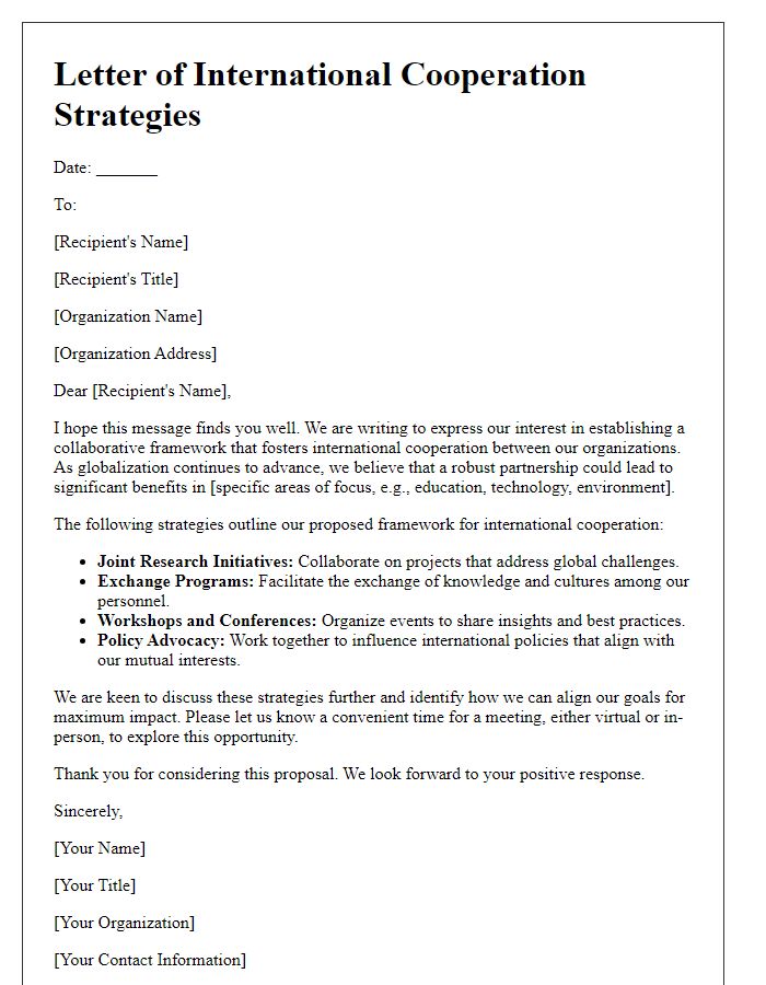 Letter template of framework for international cooperation strategies