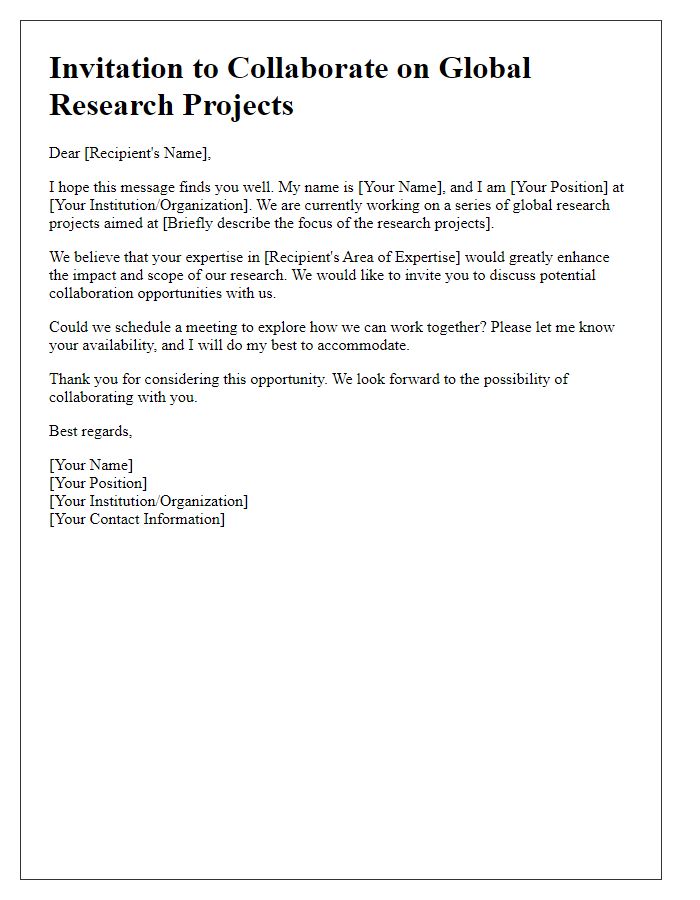 Letter template of invitation to collaborate on global research projects