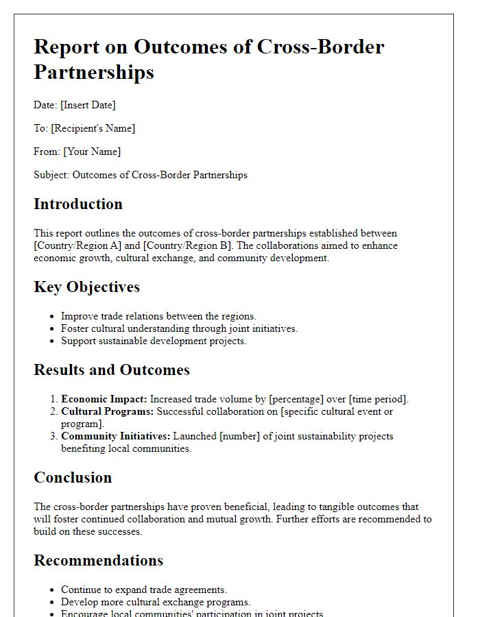 Letter template of report on outcomes of cross-border partnerships