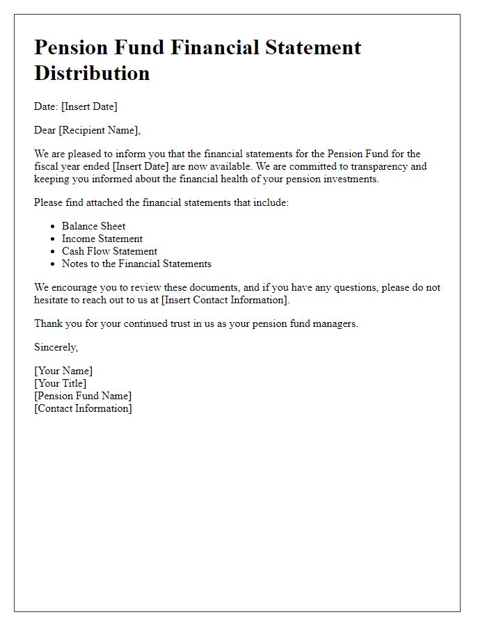 Letter template of pension fund financial statement distribution