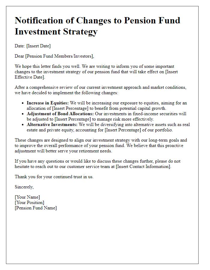 Letter template of pension fund investment strategy changes