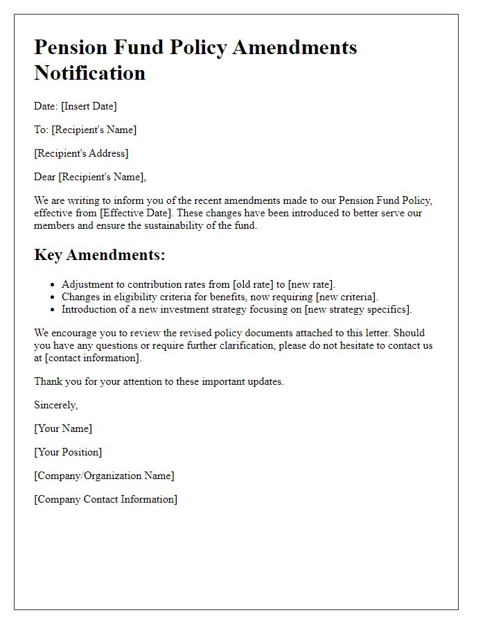 Letter template of pension fund policy amendments