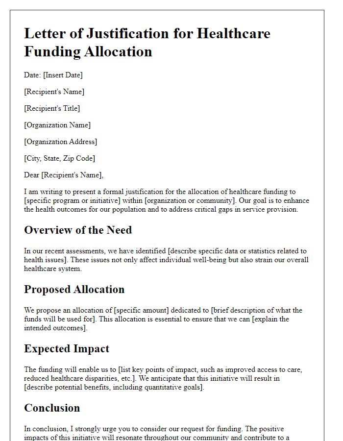 Letter template of justification for healthcare funding allocation