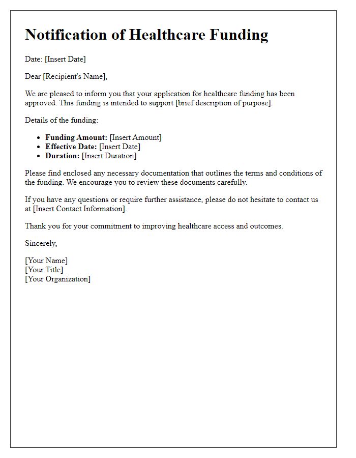 Letter template of notification for healthcare funding recipients