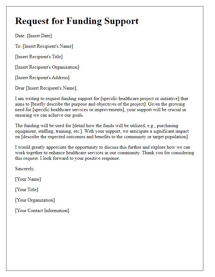 Letter template of request for healthcare funding support