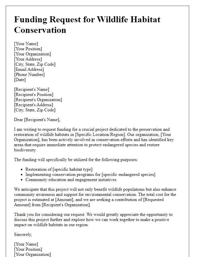 Letter template of funding request for wildlife habitats