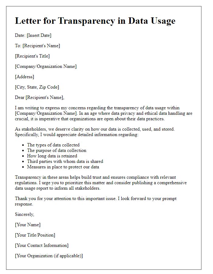 Letter template of call for transparency in data usage
