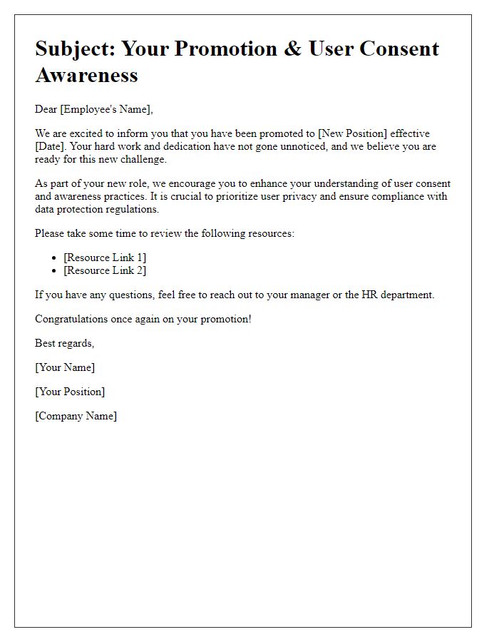 Letter template of promotion for user consent awareness