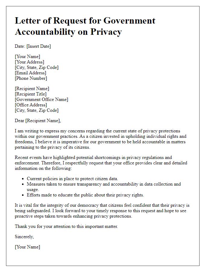 Letter template of request for government accountability on privacy