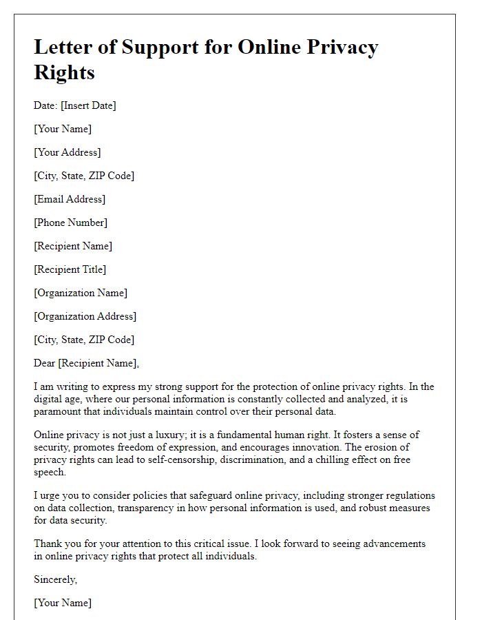 Letter template of support for online privacy rights