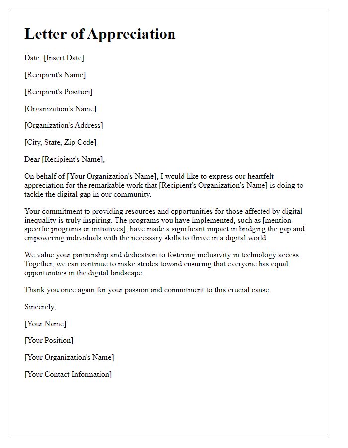 Letter template of appreciation for organizations tackling the digital gap.
