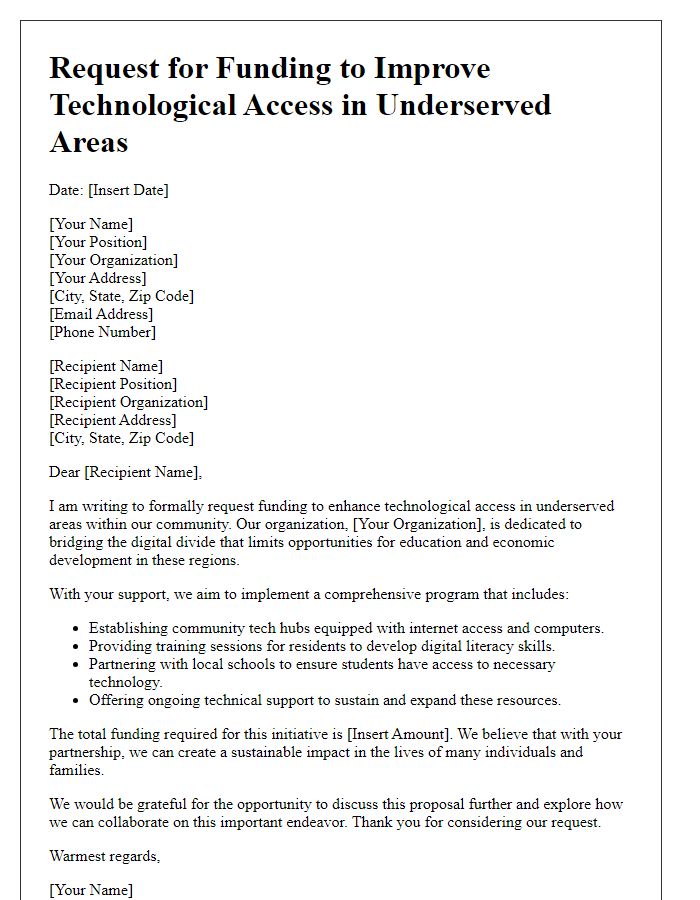 Letter template of request for funding to improve technological access in underserved areas.