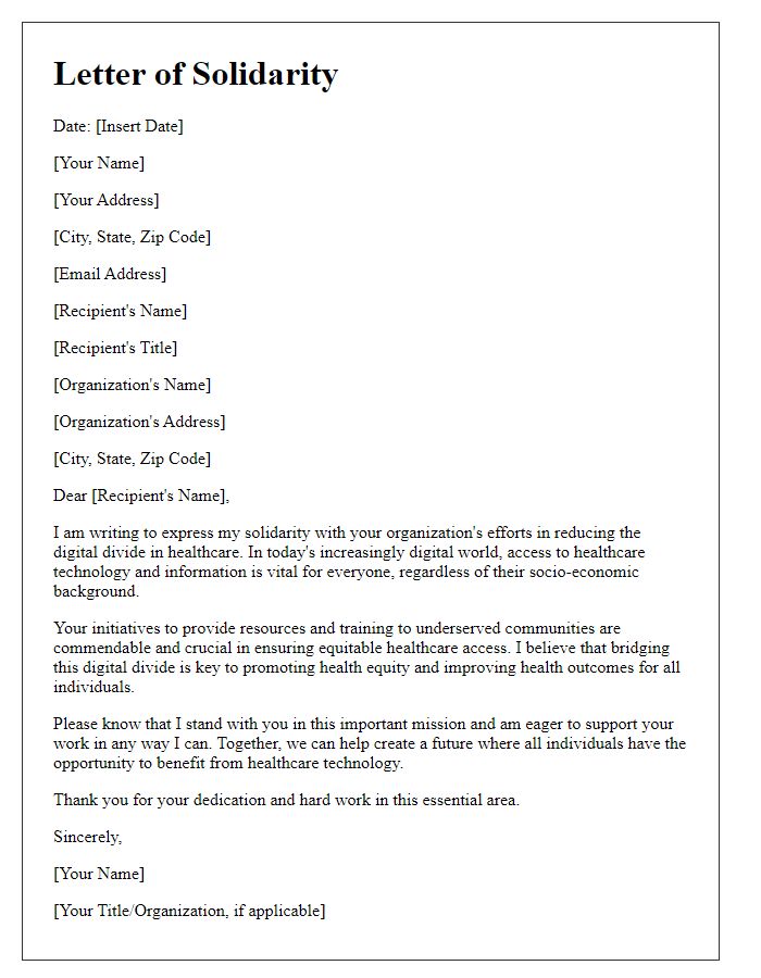 Letter template of solidarity with efforts reducing the digital divide in healthcare.