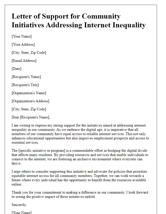 Letter template of support for community initiatives addressing internet inequality.