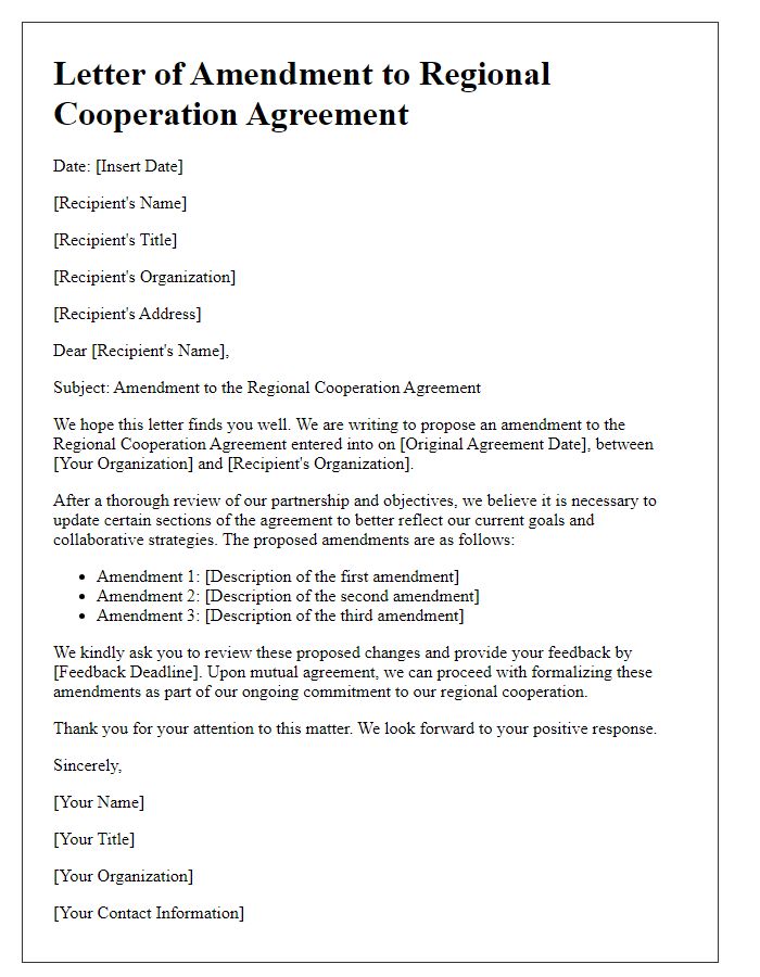 Letter template of regional cooperation agreement amendment