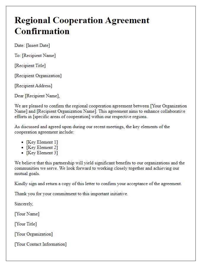 Letter template of regional cooperation agreement confirmation