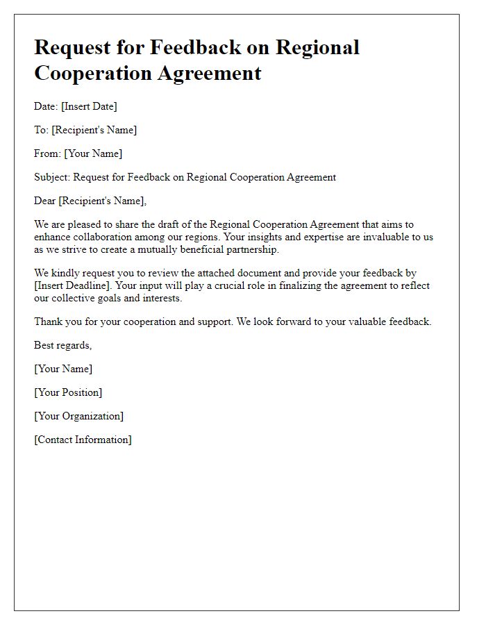 Letter template of regional cooperation agreement feedback request