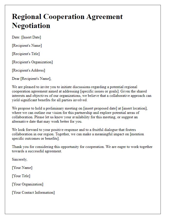 Letter template of regional cooperation agreement negotiation