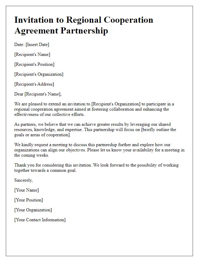 Letter template of regional cooperation agreement partnership invitation