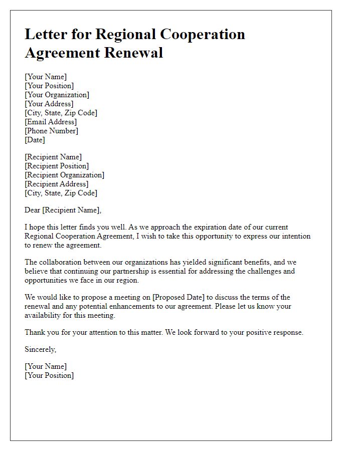 Letter template of regional cooperation agreement renewal