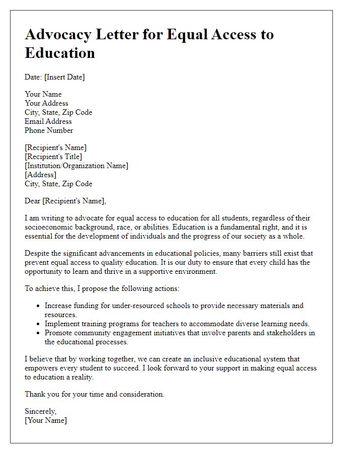 Letter template of advocacy for equal access to education.