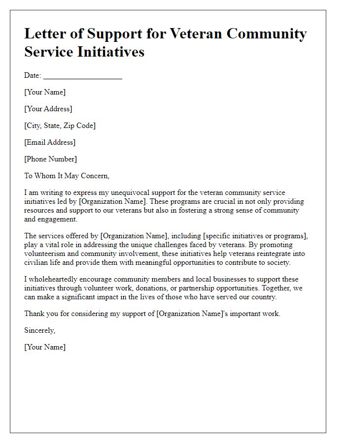 Letter template of support for veteran community service initiatives