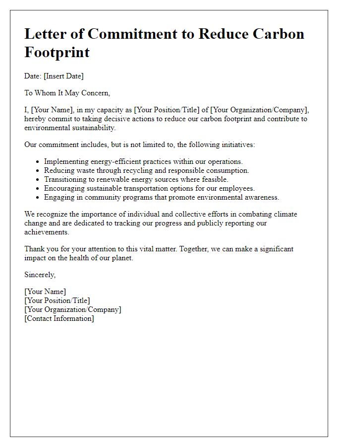 Letter template of commitment to reduce carbon footprint