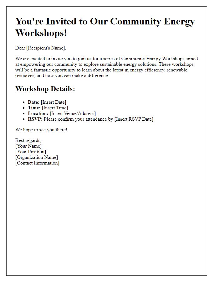 Letter template of invitation to community energy workshops