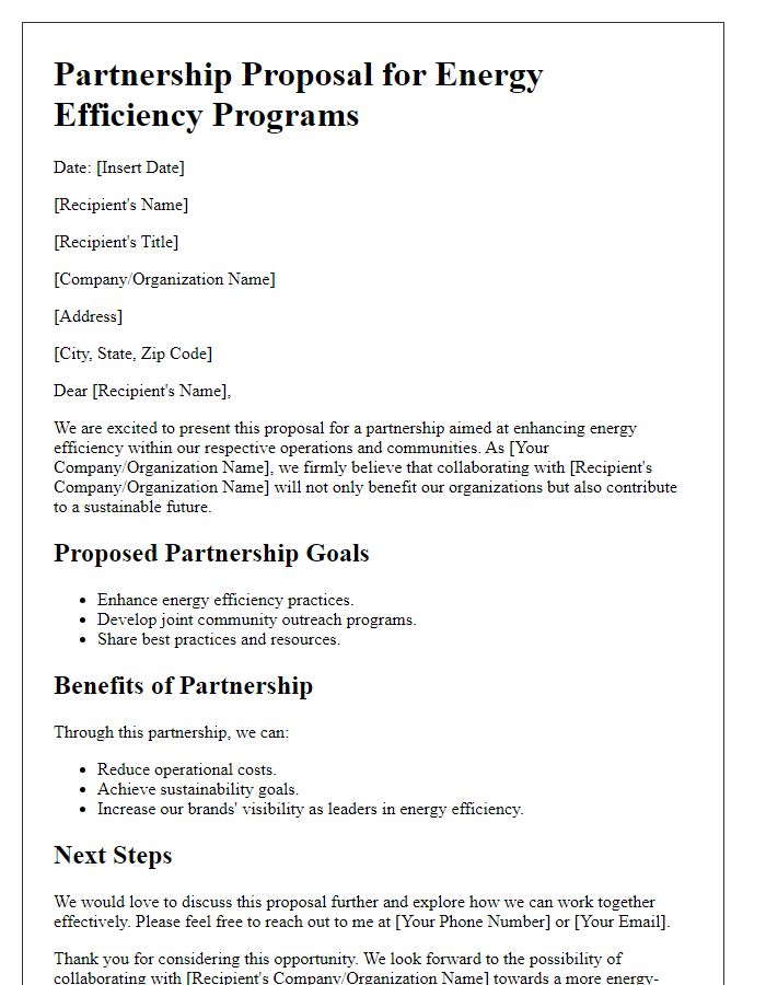 Letter template of partnership proposal for energy efficiency programs