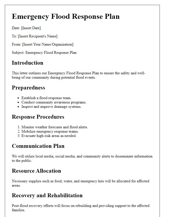 Letter template of emergency flood response plans