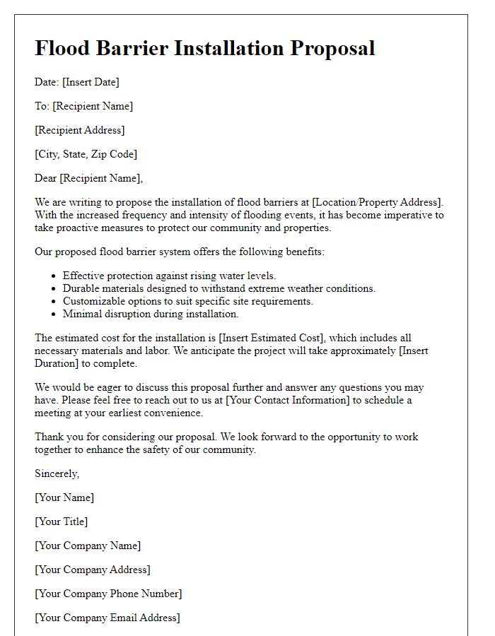 Letter template of flood barrier installation proposals