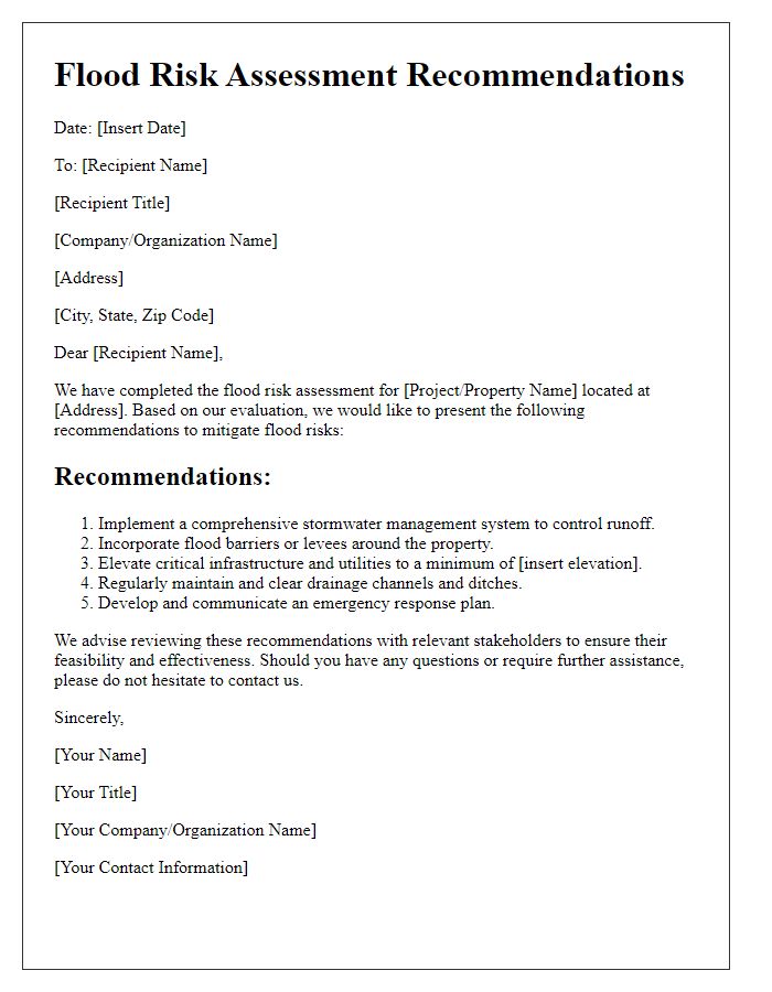 Letter template of flood risk assessment recommendations