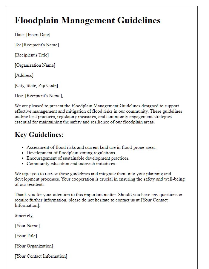 Letter template of floodplain management guidelines