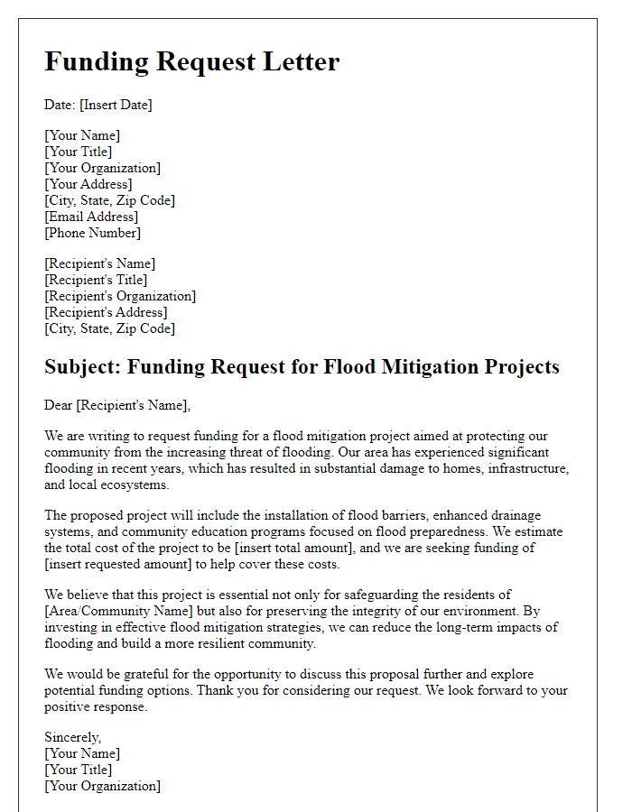 Letter template of funding requests for flood mitigation projects