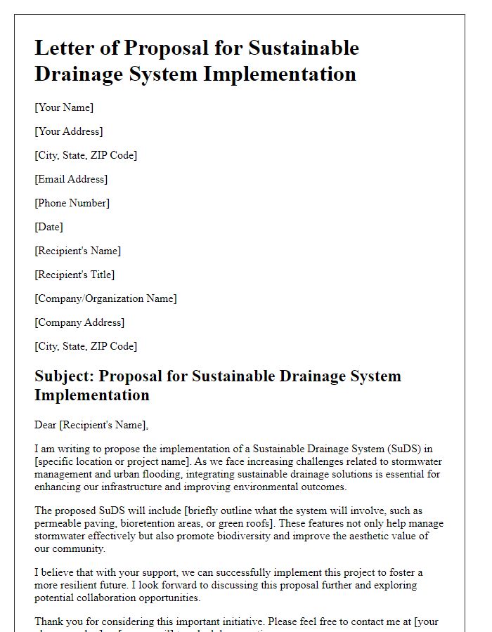 Letter template of sustainable drainage system implementation