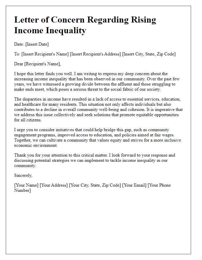 Letter template of concern about rising income inequality in our community.