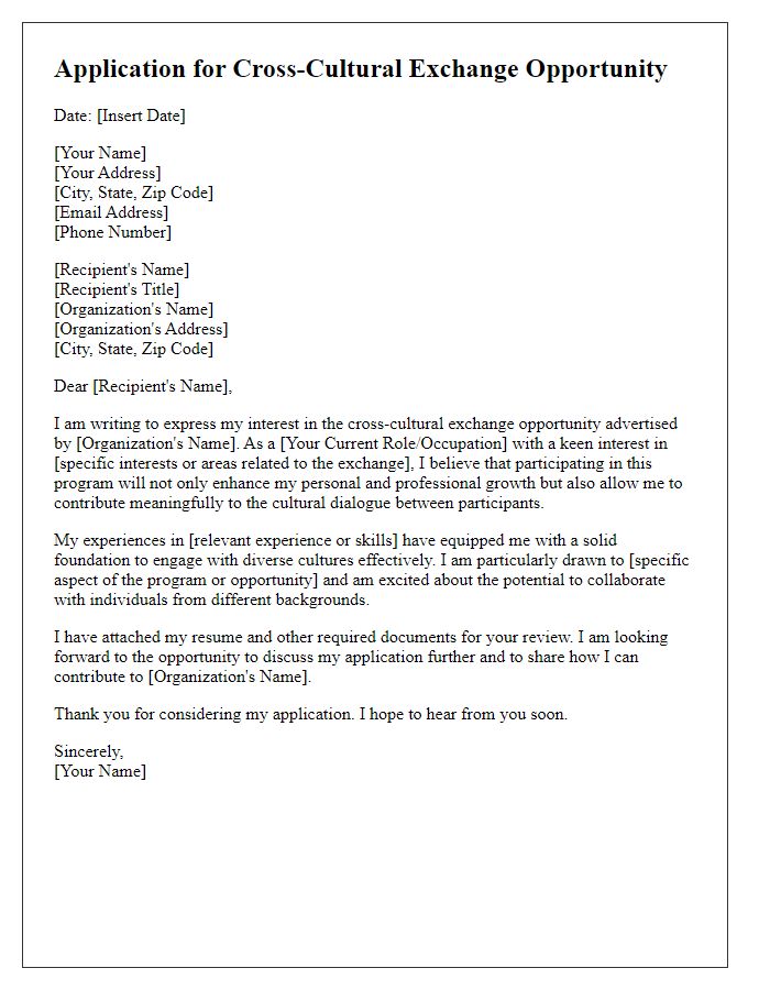 Letter template of application for cross-cultural exchange opportunities