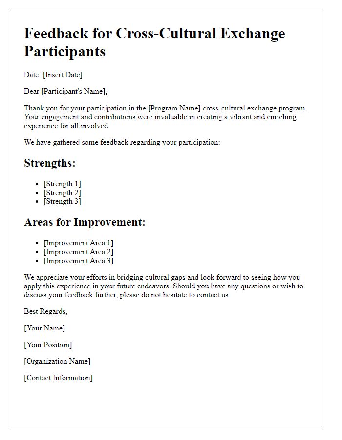 Letter template of feedback for cross-cultural exchange participants